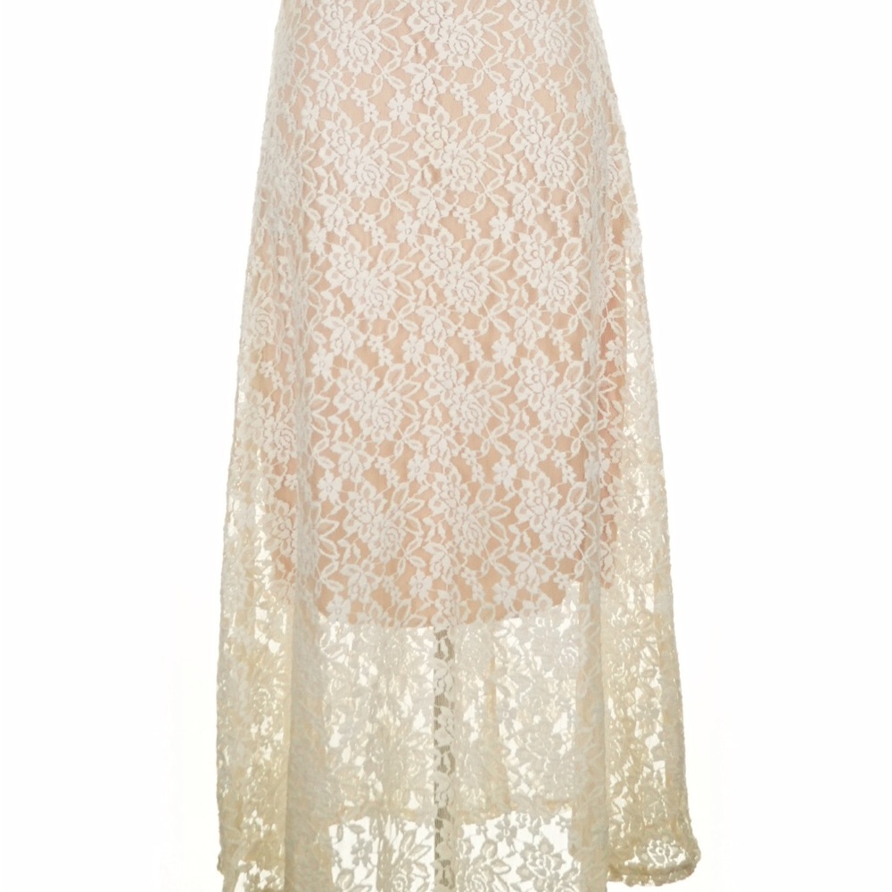 Nude Lined White Lace Maxi Skirt - Feminine Lace Overlay